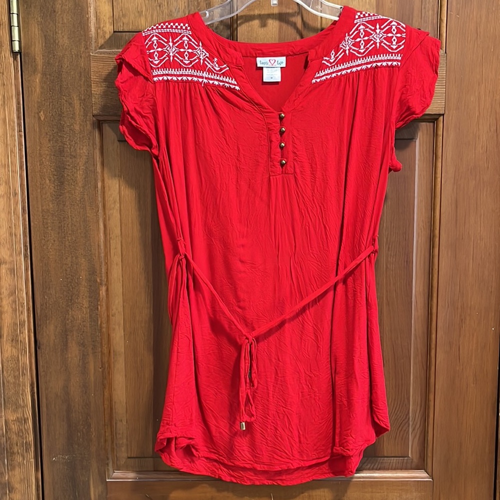 Medium Times Two red maternity short sleeve top
